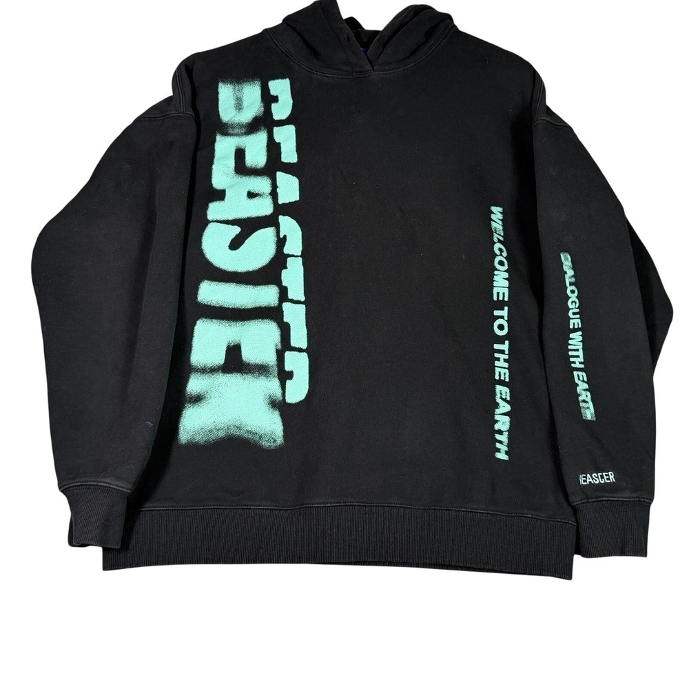 BEASCER Graphic Hoodie Y2K Streerwear Black Unisex Oversized Size L